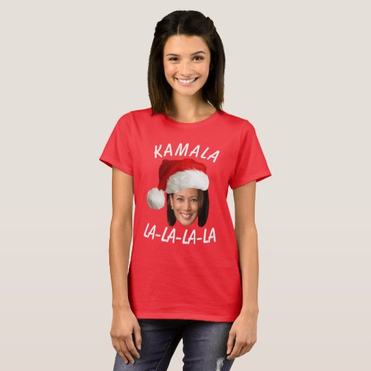 Grappig Kamala Harris Face Santa Hat Kerstmis T-shirt (Voorkant volledig)