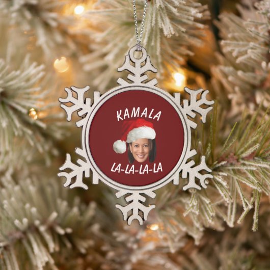 Grappig Kamala Harris Face Santa Hat Kerstmis Tin Sneeuwvlok Ornament (Boom)