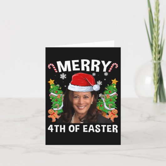 Grappig Kamala Harris Kerstman Hat Merry 4e Kaart (Voorkant)