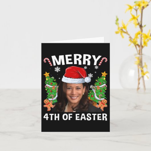 Grappig Kamala Harris Kerstman Hat Merry 4e Kaart (Gele Bloem)