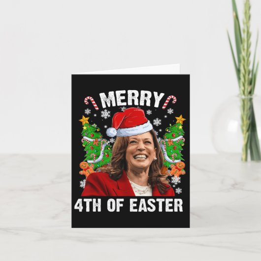 Grappig Kamala Harris Kerstman Hat Merry 4e Kaart (Voorkant)