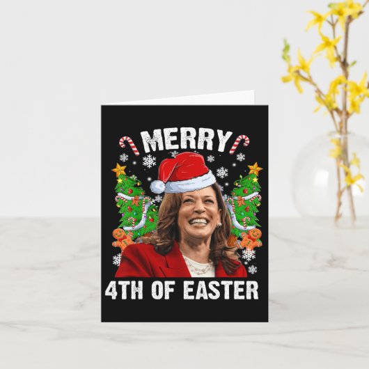 Grappig Kamala Harris Kerstman Hat Merry 4e Kaart (Gele Bloem)