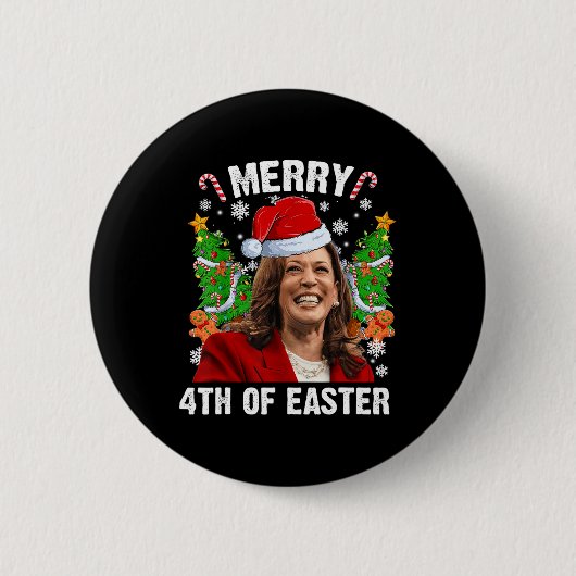 Grappig Kamala Harris Kerstman Hat Merry 4e Ronde Button 5,7 Cm (Voorkant)