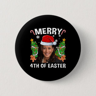 Grappig Kamala Harris Kerstman Hat Merry 4e Ronde Button 5,7 Cm