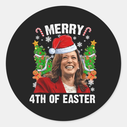 Grappig Kamala Harris Kerstman Hat Merry 4e Ronde Sticker (Voorkant)