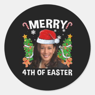Grappig Kamala Harris Kerstman Hat Merry 4e Ronde Sticker