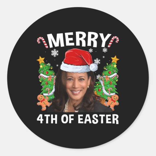 Grappig Kamala Harris Kerstman Hat Merry 4e Ronde Sticker (Voorkant)
