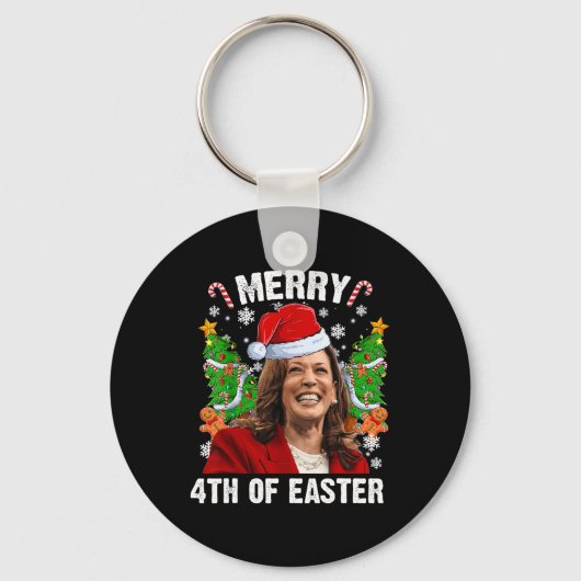 Grappig Kamala Harris Kerstman Hat Merry 4e Sleutelhanger (Voorkant)