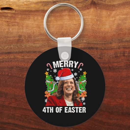 Grappig Kamala Harris Kerstman Hat Merry 4e Sleutelhanger (Voorkant)