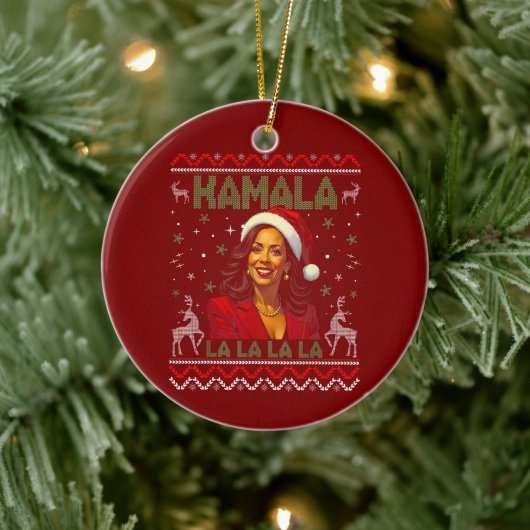 Grappig Kamala Harris Santa Hat 2024 Kerstmis Keramisch Ornament (Boom)