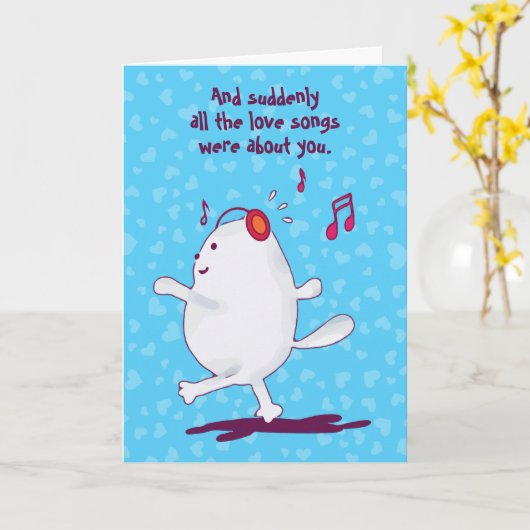 Grappig kat bericht, Blauwe Valentijnsdag Kaart (Gele Bloem)