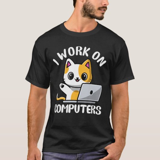 Grappig kat-computernotebook dat ik werk op comput t-shirt (Voorkant)