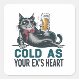 Grappig kat en bier t-shirt ontwerp vierkante sticker