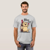 Grappig kat en wijn T-shirt - Schattige handgeteke (Voorkant volledig)