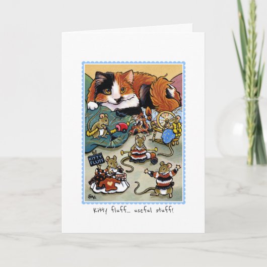 Grappig Kat Fluff Cat Grooming Mouse Gevouwen Kaart (Voorkant)