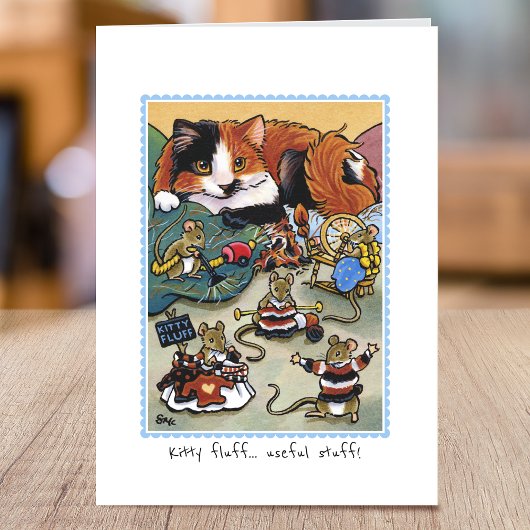 Grappig Kat Fluff Cat Grooming Mouse Gevouwen Kaart