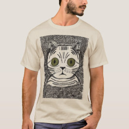Grappig kat grafisch portret heren T-shirt