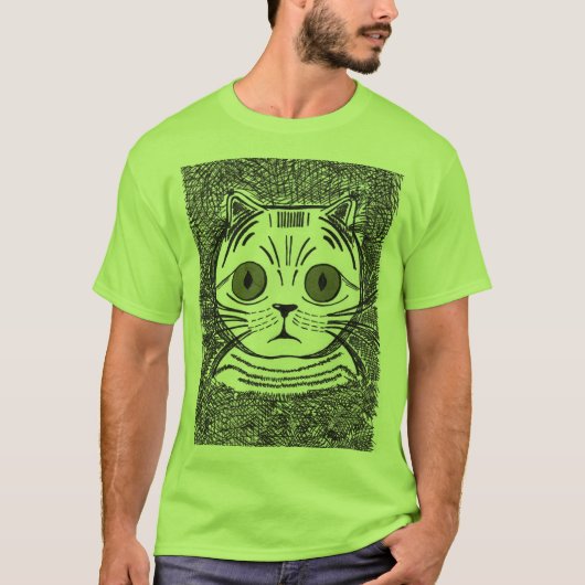 Grappig kat grafisch portret heren T-shirt (Voorkant)
