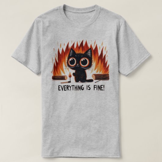 Grappig kat grafisch T-shirt - Alles is prima (Design voorkant)