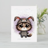 Grappig Kat in Bunny Kostuum Paarse Happy Easter Folie Feestdagenkaart (Staand Voorkant)