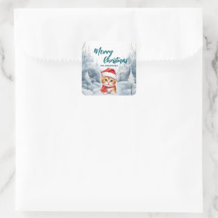 Grappig kat kat Vrolijk kerstboom sneeuw Vakantie  Vierkante Sticker
