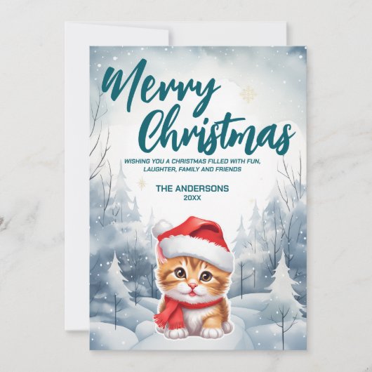 Grappig Kat kat Vrolijk Xmas boom sneeuw Vakantie  Feestdagenkaart (Voorkant)