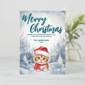 Grappig Kat kat Vrolijk Xmas boom sneeuw Vakantie  Feestdagenkaart (Staand voorkant)