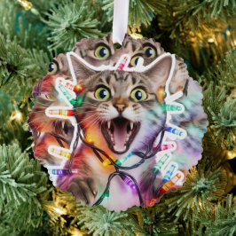 Grappig Kat Kerstverlichting Papier Ornament Kaart