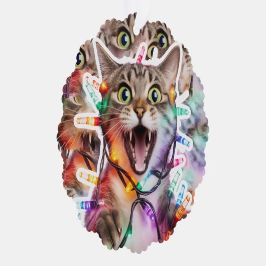 Grappig Kat Kerstverlichting Papier Ornament Kaart (Rechts)