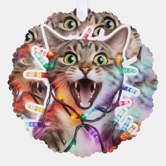 Grappig Kat Kerstverlichting Papier Ornament Kaart (Voorkant)