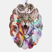 Grappig Kat Kerstverlichting Papier Ornament Kaart (Links)