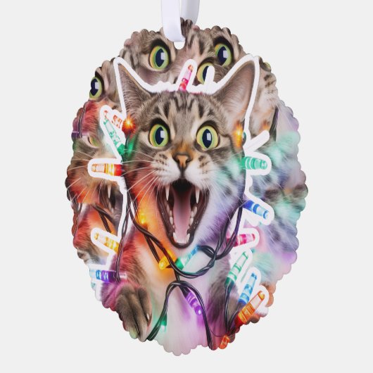 Grappig Kat Kerstverlichting Papier Ornament Kaart (Links)