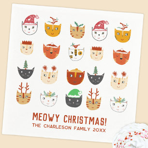 Grappig Kat Miauwende Kerstfeestje Servet