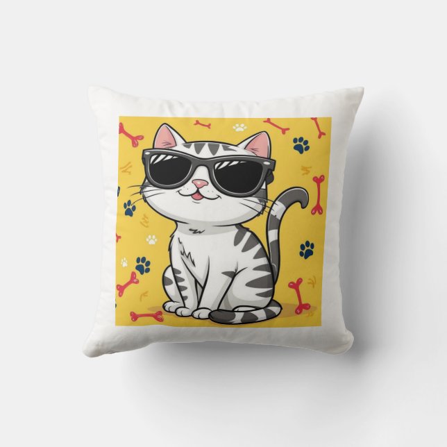 Grappig Kat Poster, Cartoon Kat met zonnebril Kussen (Achterkant)