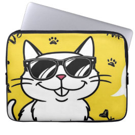 Grappig Kat Poster, Cartoon Kat met zonnebril Laptop Sleeve