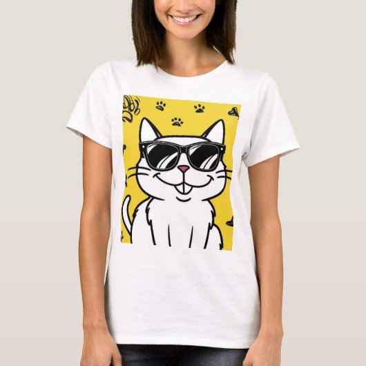 Grappig Kat Poster, Cartoon Kat met zonnebril T-shirt (Voorkant)