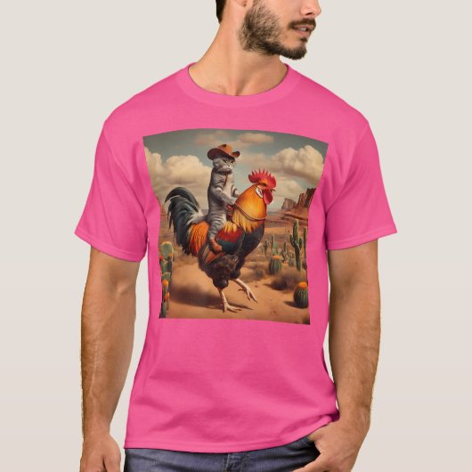 Grappig Kat Rijden Haan Cowboy Rodeo Kattenrijden  T-shirt (Voorkant)