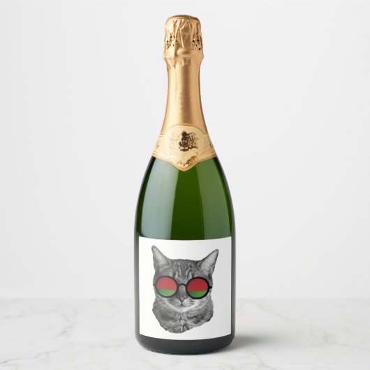 Grappig kat T-shirt - Wit-Rusland Sparkling Wijnetiket (Voorkant)