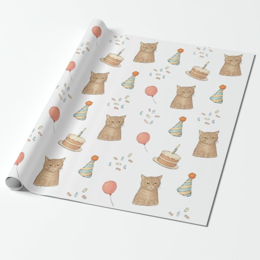 Grappig kat verjaardags inpakpapier (Uitgerold)