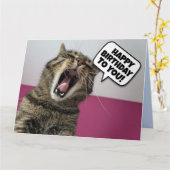 GRAPPIG KAT ZINGEN HAPPY BIRTHDAY WENSKAART KAART (Gele Bloem)