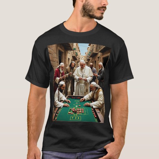 Grappig Katholiek Paus Gambling T-shirt (Voorkant)