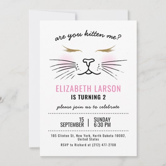 Grappig katje kitten gezicht verjaardagsfeestje kaart (Voorkant)