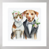 grappig : katten - en hondenweding , waterverf poster (Voorkant)