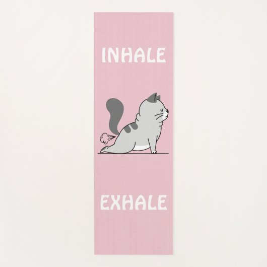 grappig kattenbakje inhale lichtroze yogamat (Voorkant)