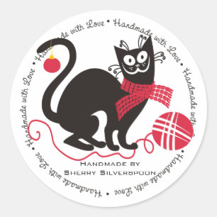 Grappig kattengaren breien haakwerk Kerstmis Ronde Sticker