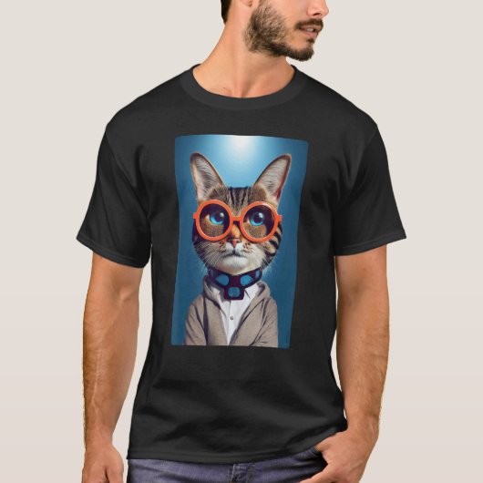 Grappig Kattengezicht Met Funky Bril Retro Nerd Ka T-shirt (Voorkant)