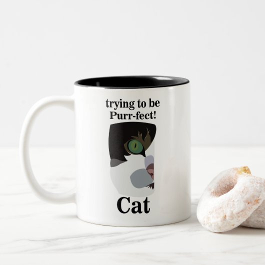 Grappig Kattengezicht Tweekleurige Koffiemok (Met donut)