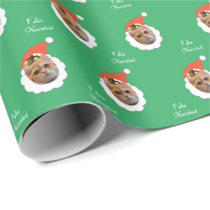 Grappig Kattengezicht Vrolijk Kerstfeest Spaanse F Cadeaupapier