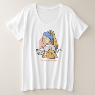 Grappig kattenhaar geeft geen meisje met pareloort grote maat t-shirt