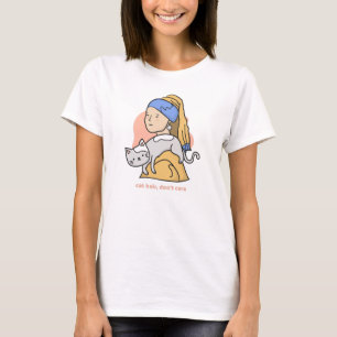 Grappig kattenhaar geeft geen meisje met pareloort t-shirt